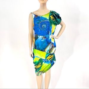 NWT balizza Asymmetrical Extravagant Designer Colorful Silk Dress EU36/US4